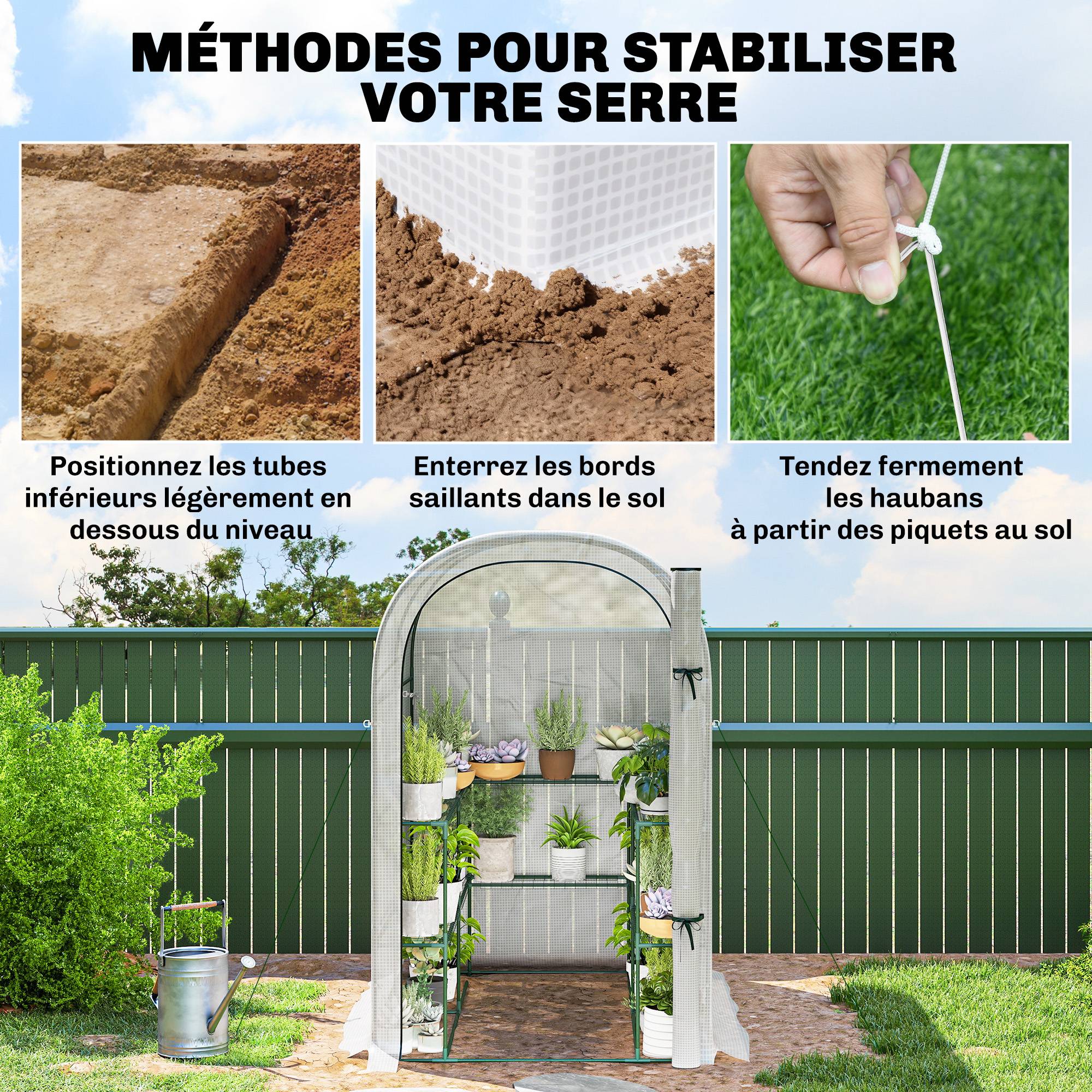 ComfortXL - Serre tunnel de jardin acier 123 x 187 x 189 cm blanche avec étagères porte enroulable - ComfortXL Outdoor Living - Image 9