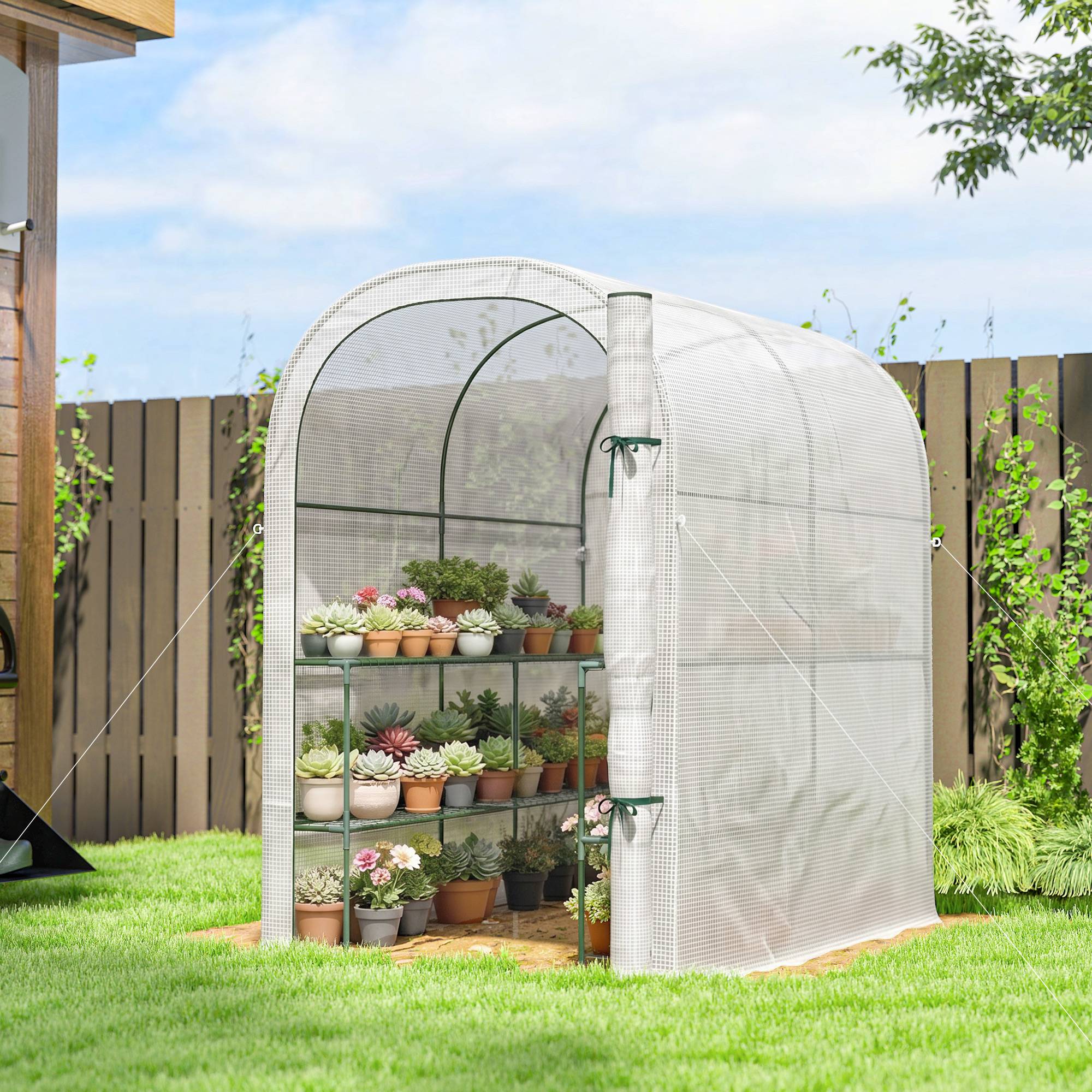 ComfortXL - Serre tunnel de jardin acier 123 x 187 x 189 cm blanche avec étagères porte enroulable - ComfortXL Outdoor Living - Image 1