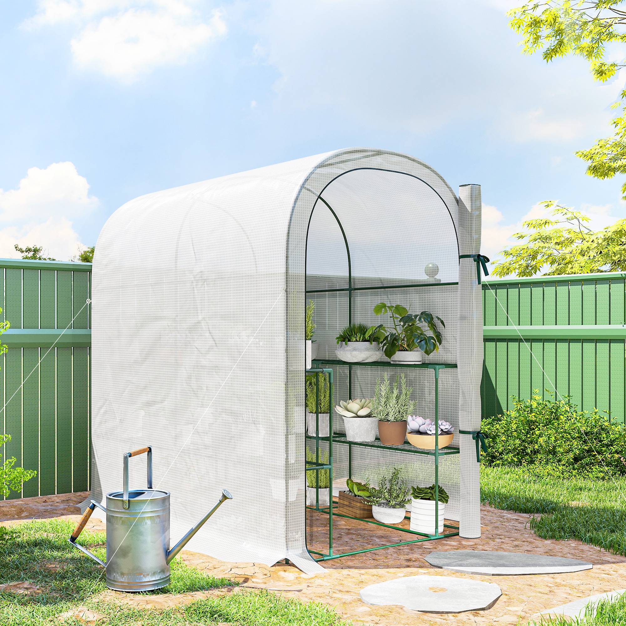 ComfortXL - Serre tunnel de jardin acier 123 x 187 x 189 cm blanche avec étagères porte enroulable - ComfortXL Outdoor Living - Image 4