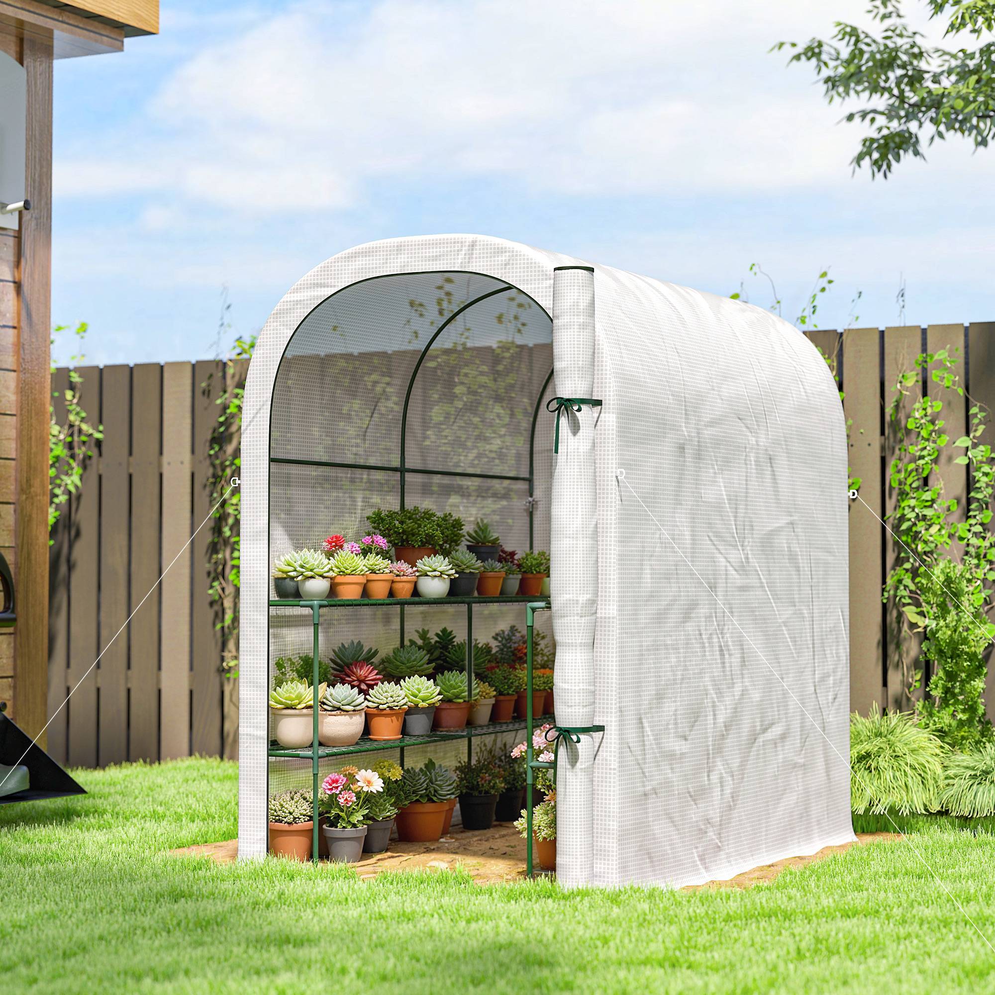 ComfortXL - Serre tunnel de jardin acier 123 x 187 x 189 cm blanche avec étagères porte enroulable - ComfortXL Outdoor Living - Image 3