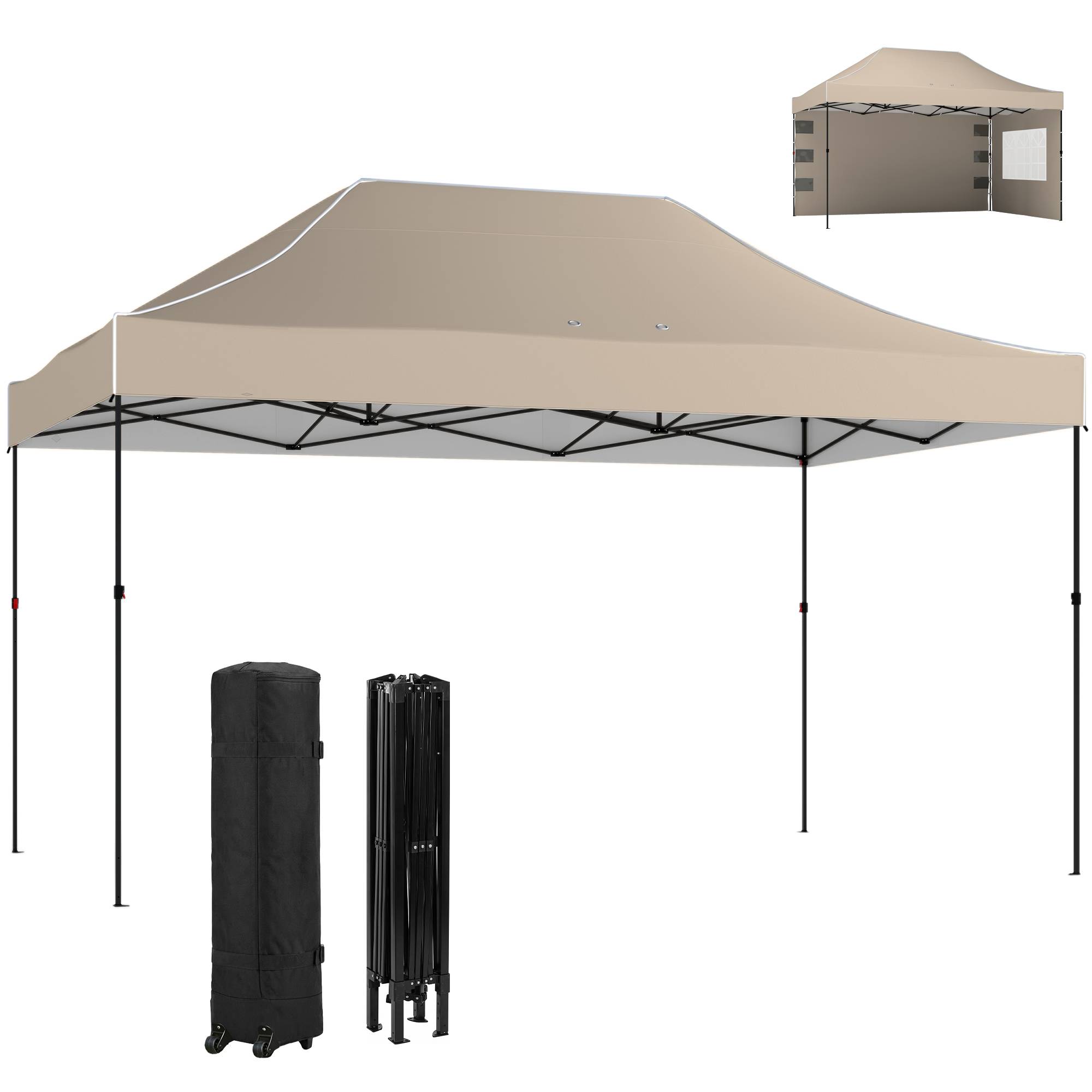 Tonnelle pliante avec parois latérales et fenêtres, 2,9 x 4,3 m, métal et toile Oxford, marron sable - Image 2