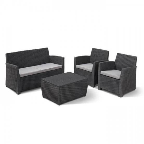 Salon de jardin - résine imitation rotin tressé - Allibert by KETER - 4 personnes - Mia - Gris graphite - Image 1