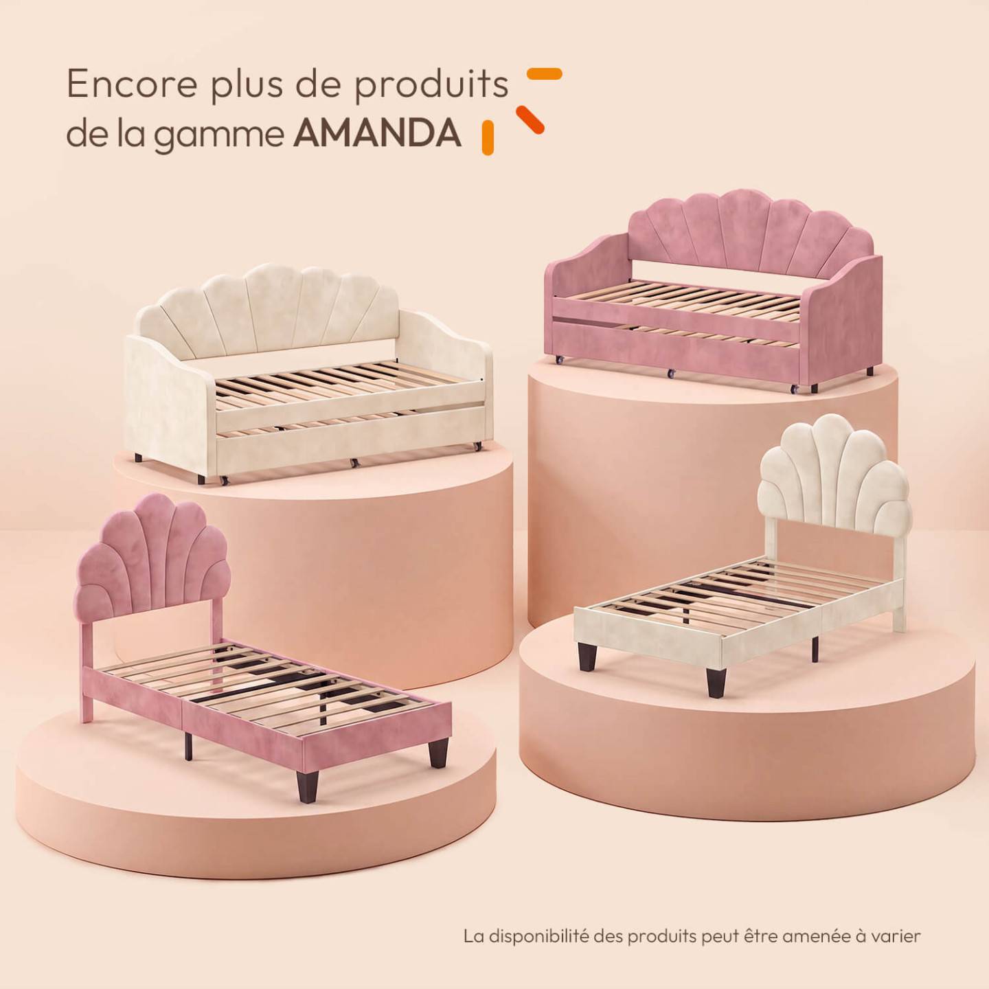 IDMARKET - Lit banquette gigogne coquillage AMANDA 2 x 90 x 190 cm avec 2 sommiers velours beige - Image 8