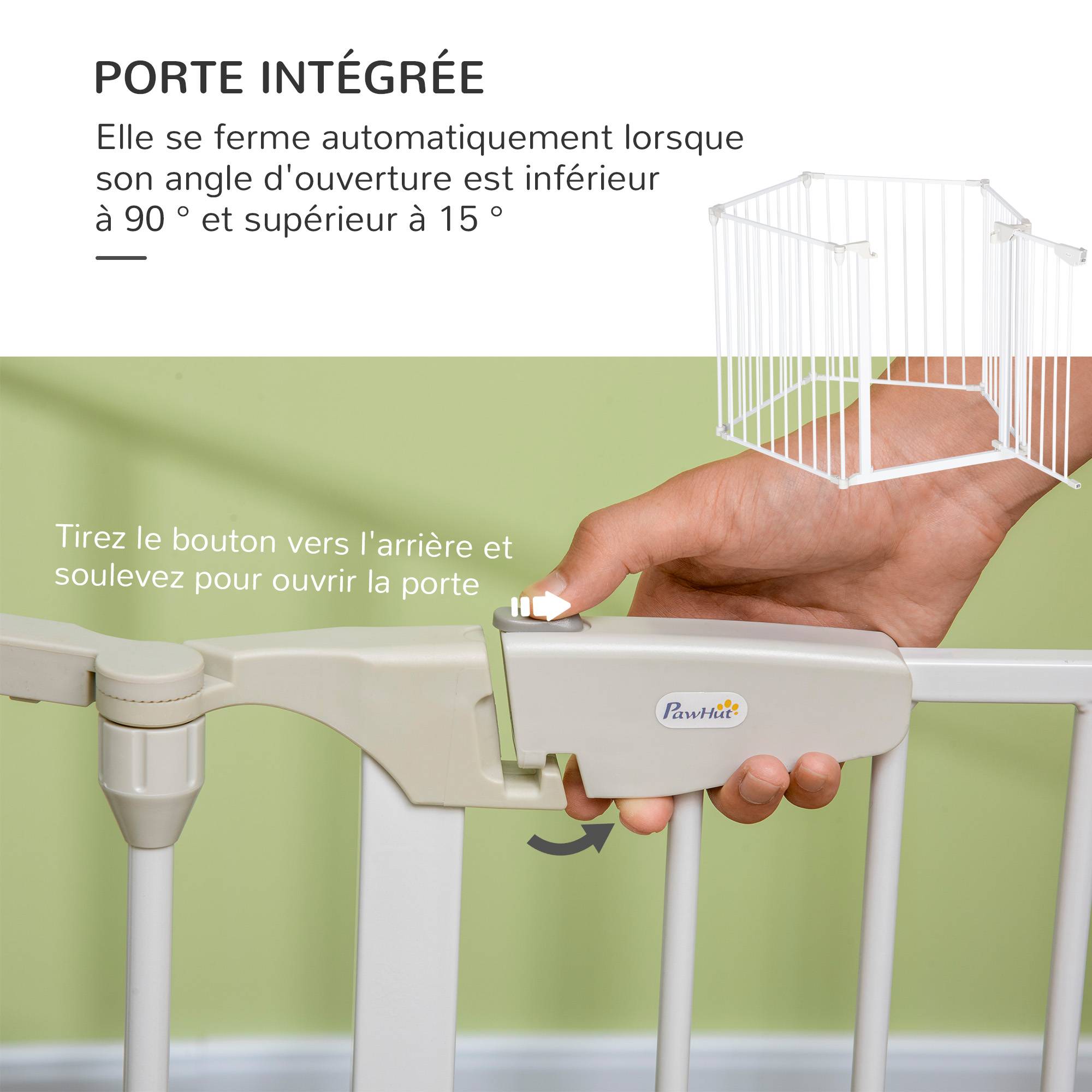 Barrière de sécurité parc enclos chien modulable pliable porte intégrée 300L max. x 74,5H cm métal PP blanc - Image 8