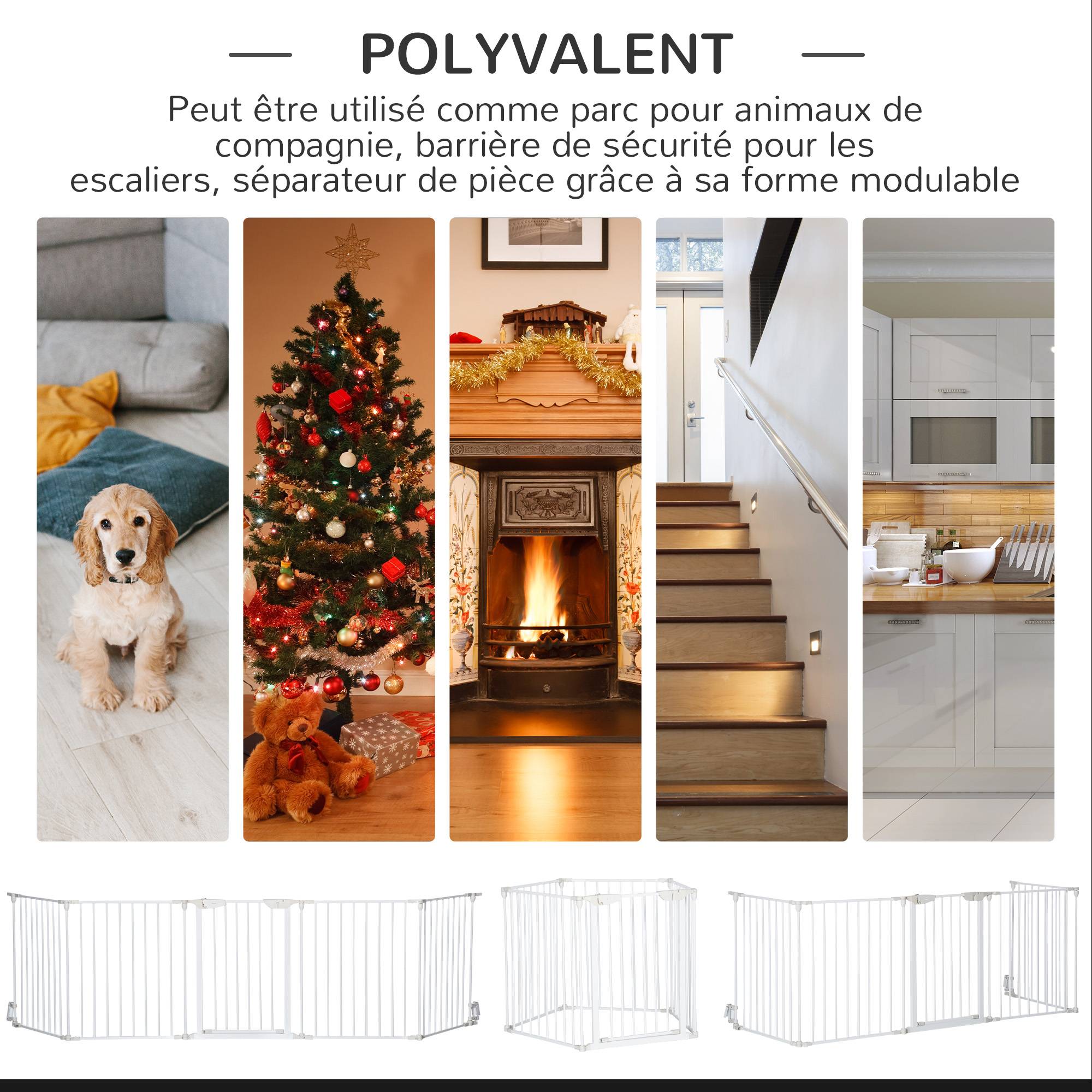 Barrière de sécurité parc enclos chien modulable pliable porte intégrée 300L max. x 74,5H cm métal PP blanc - Image 6