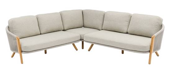 Proloisirs - Salon d’angle – EVEN – 2 méridiennes + 1 angle – Aluminium / Teck FSC / Rope W.Mocha – Naturel