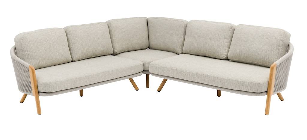Proloisirs - Salon d’angle – EVEN – 2 méridiennes + 1 angle – Aluminium / Teck FSC / Rope W.Mocha – Naturel