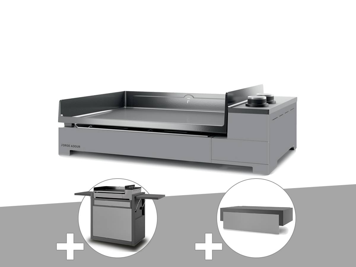Forge Adour - Plancha gaz Premium 60 acier avec chariot et couvercle - Forge Adour