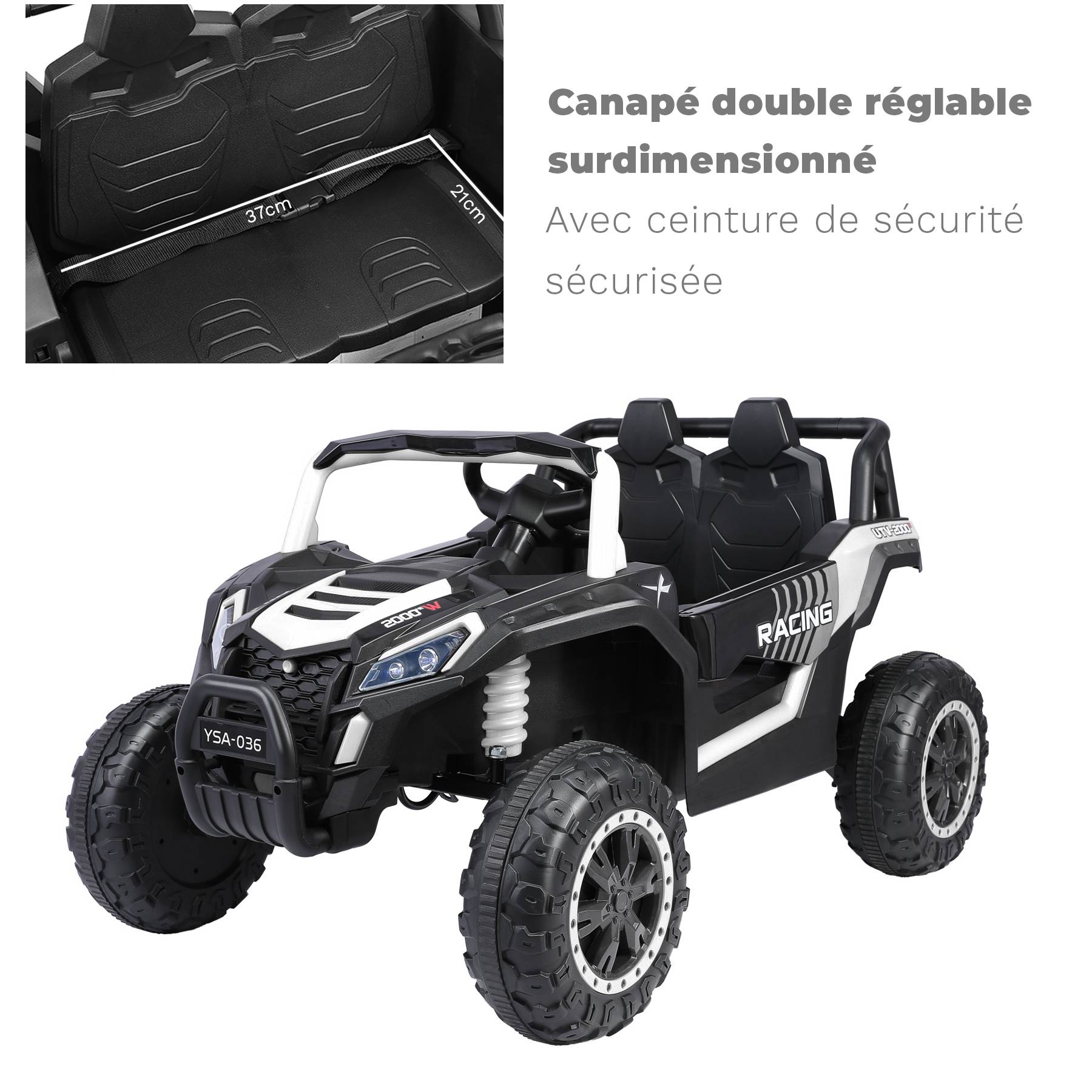 0 - Véhicule électrique tout-terrain pour enfants UTV 12 V, adapté aux enfants de 2 à 6 km/h - Blanc - Image 2
