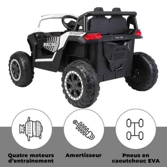 0 - Véhicule électrique tout-terrain pour enfants UTV 12 V, adapté aux enfants de 2 à 6 km/h - Blanc - Image 6