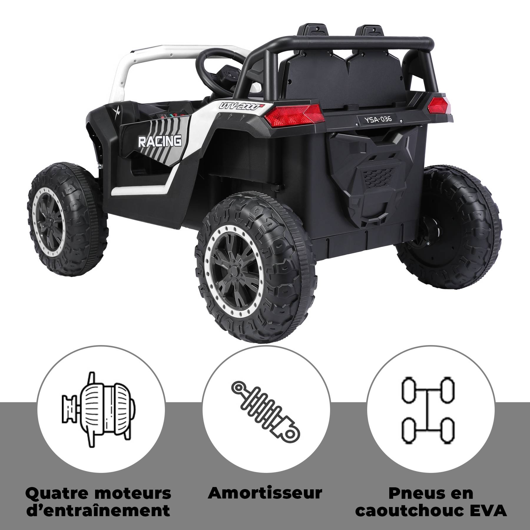 0 - Véhicule électrique tout-terrain pour enfants UTV 12 V, adapté aux enfants de 2 à 6 km/h - Blanc - Image 6