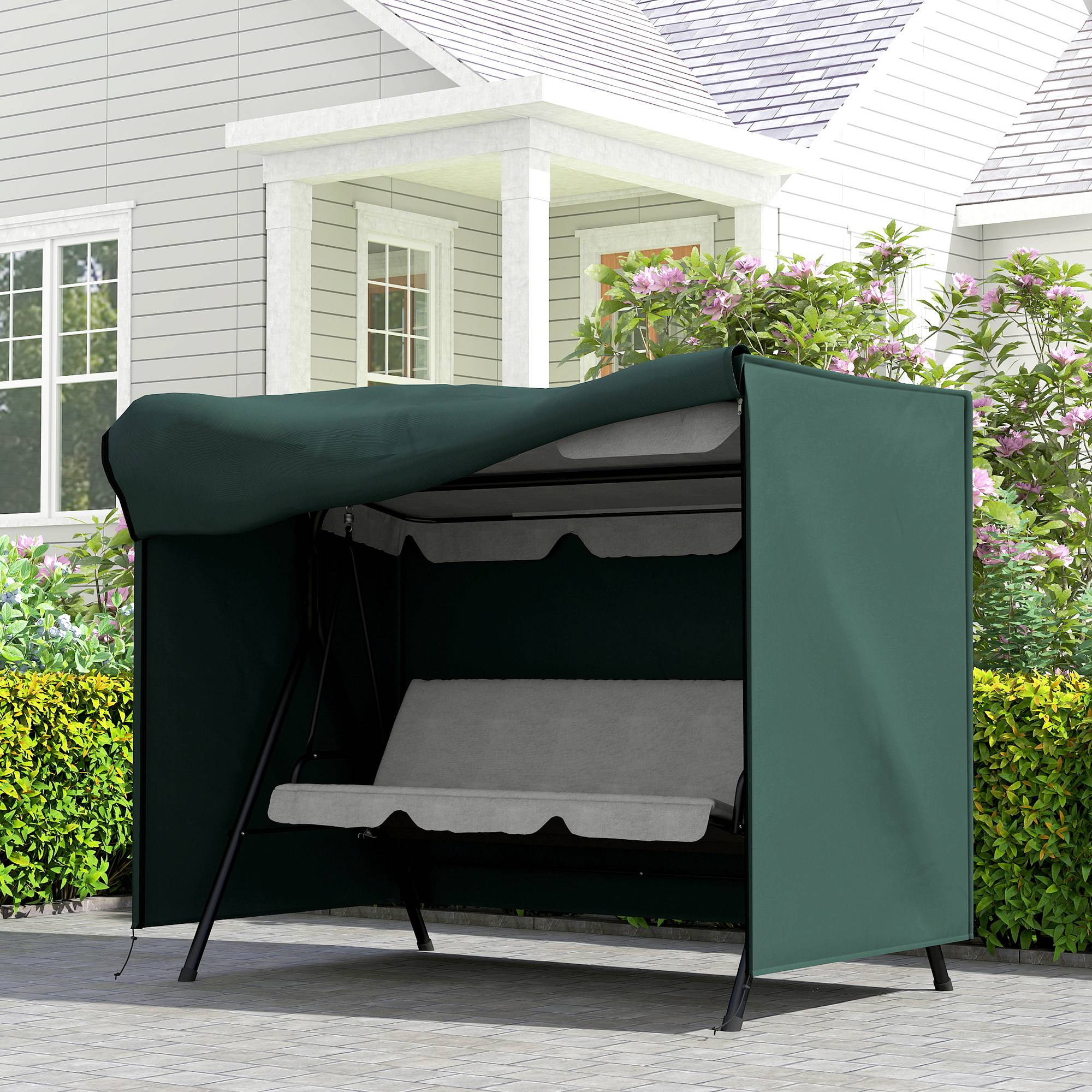 Housse de Balancelle 3 Places Tissu Oxford 600D Jardin Imperméable Vert Foncé 205x124cm - ComfortXL Outdoor Living - Image 4