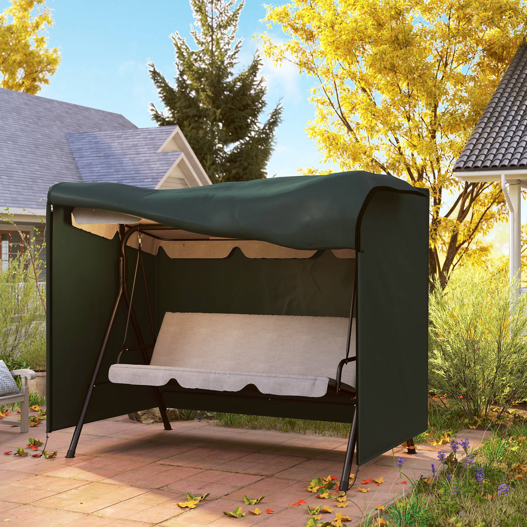 Housse de Balancelle 3 Places Tissu Oxford 600D Jardin Imperméable Vert Foncé 205x124cm - ComfortXL Outdoor Living - Image 10
