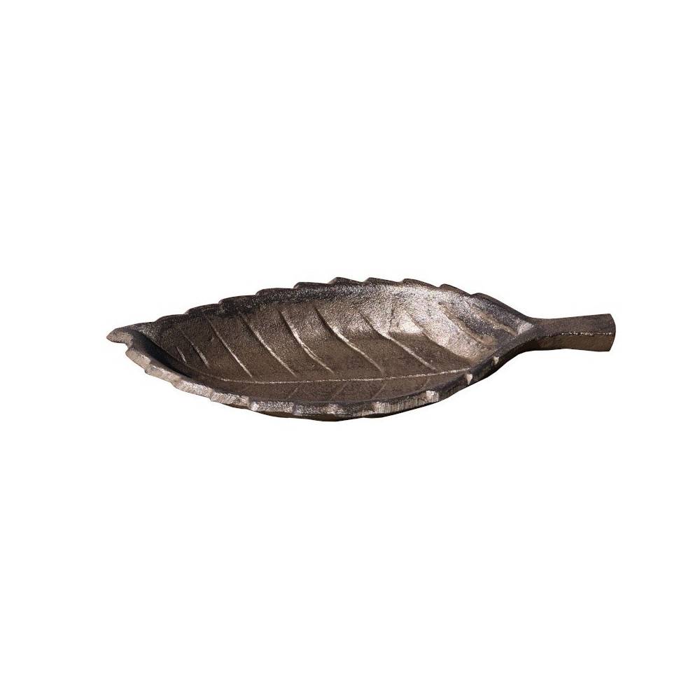 Mangeoire à oiseaux feuille abreuvoir jardin en fonte marron 26cm Chemin de campagne - Image 1