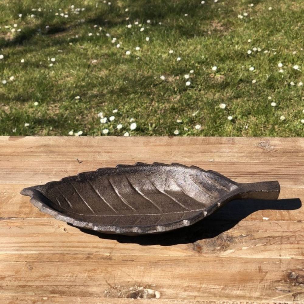 Mangeoire à oiseaux feuille abreuvoir jardin en fonte marron 26cm Chemin de campagne - Image 2