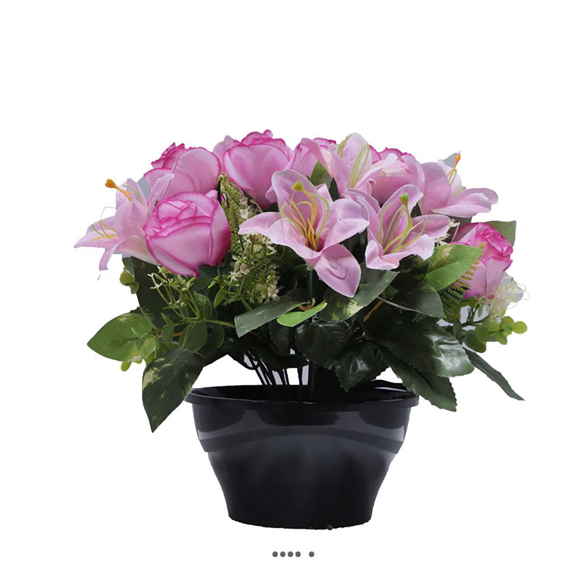 Artificielles - Coupe fleurs artificielles cimetière roses, lys et feuillage D 28 cm Rose pâle - couleur: Rose pâle - Image 1