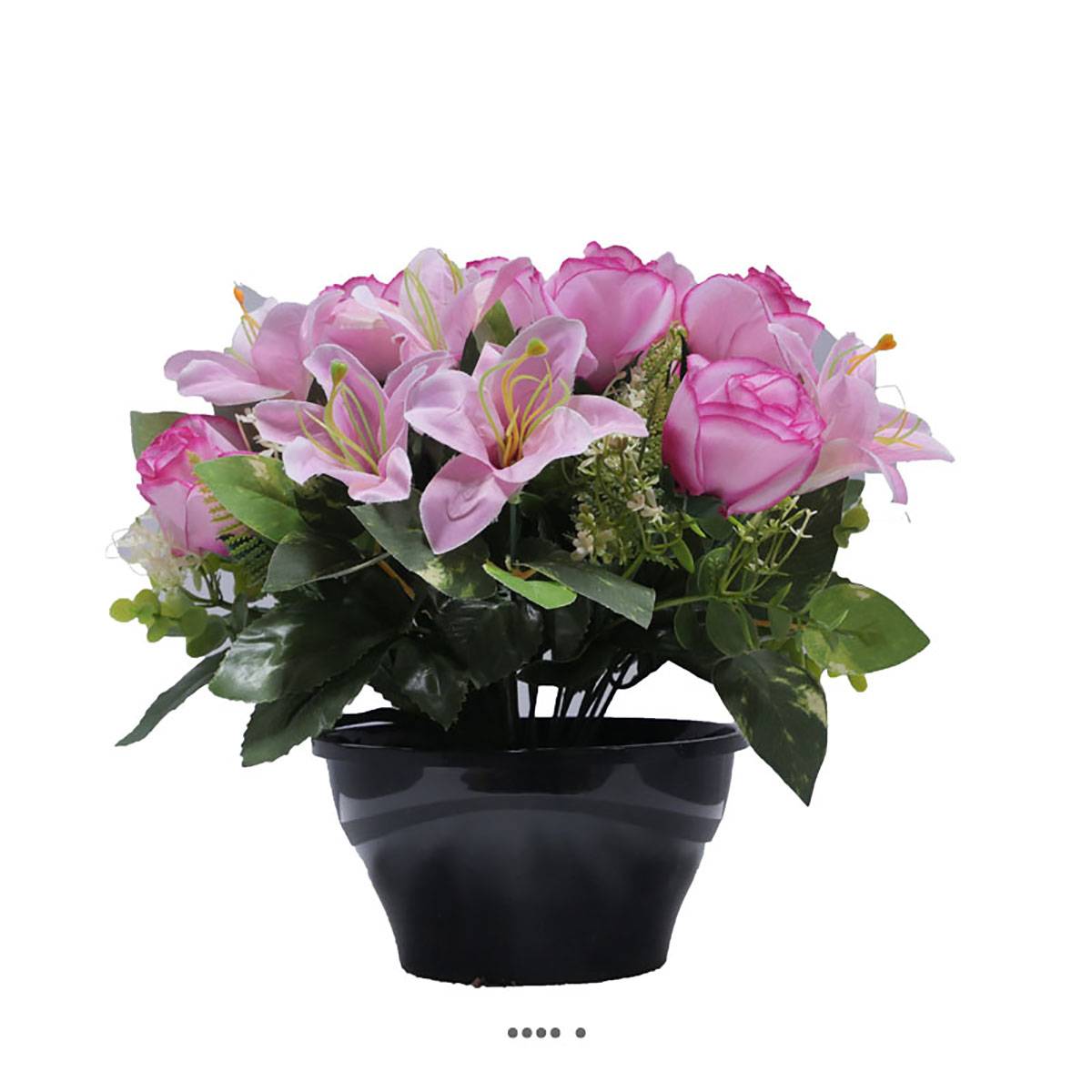 Artificielles - Coupe fleurs artificielles cimetière roses, lys et feuillage D 28 cm Rose pâle - couleur: Rose pâle - Image 2