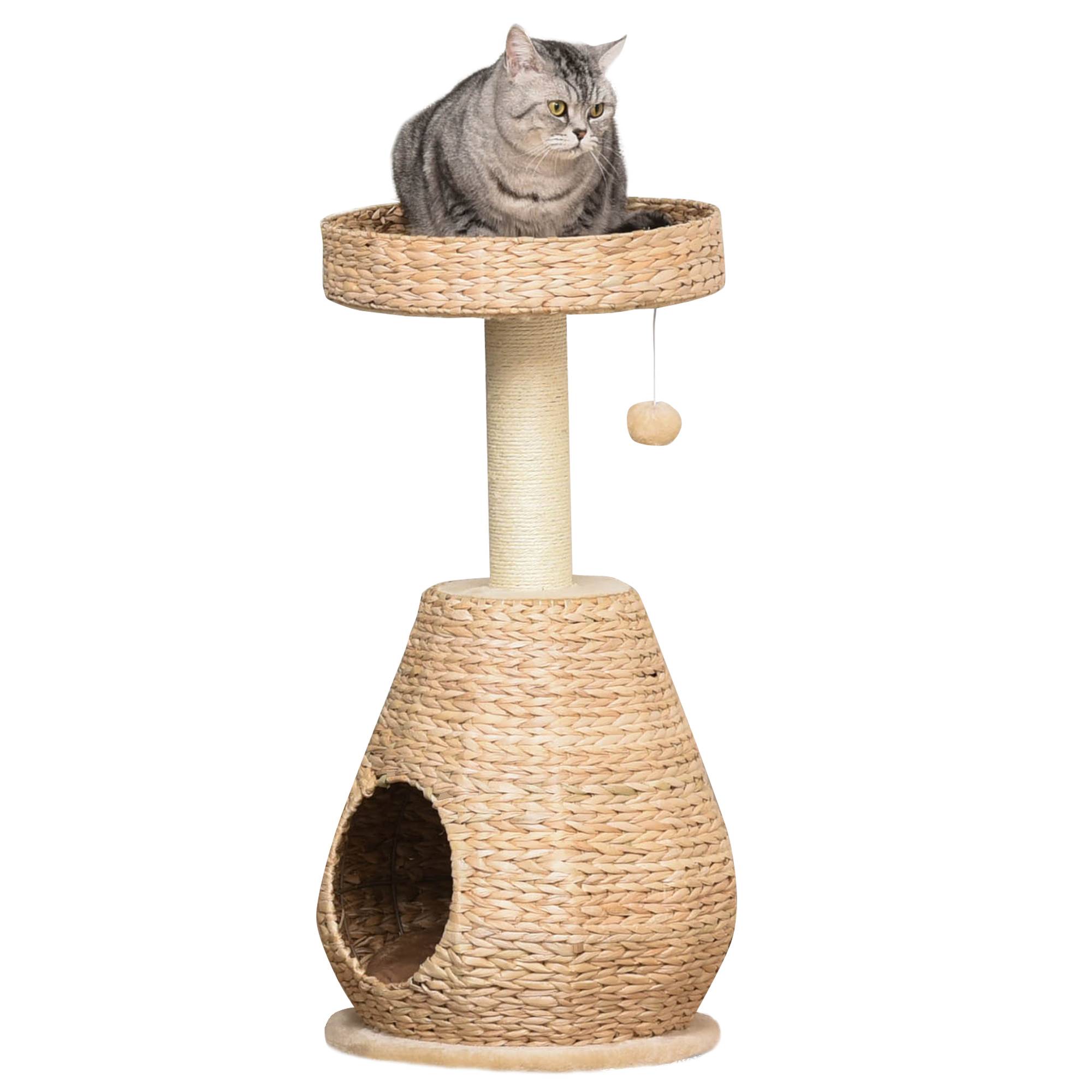Arbre à chat sisal et peluche jaune 40 x 40 x 82.5 cm - PANGIVO - Image 1