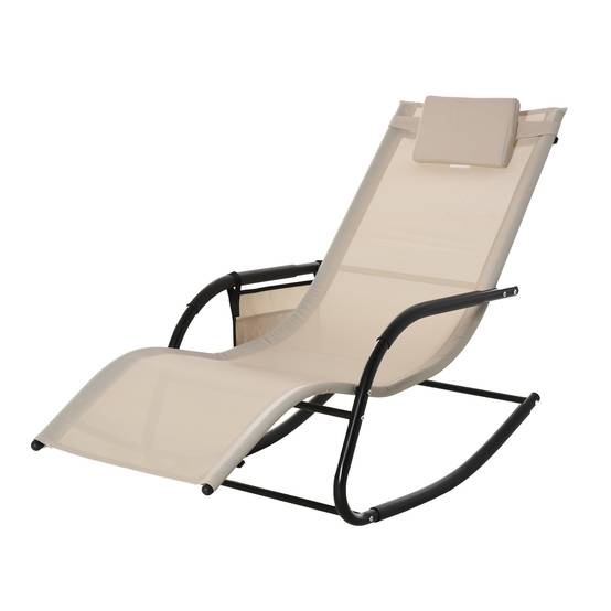 Chaise longue à bascule métal jardin piscine ergonomique 150x62x88cm beige - ComfortXL Outdoor Living - Image 1