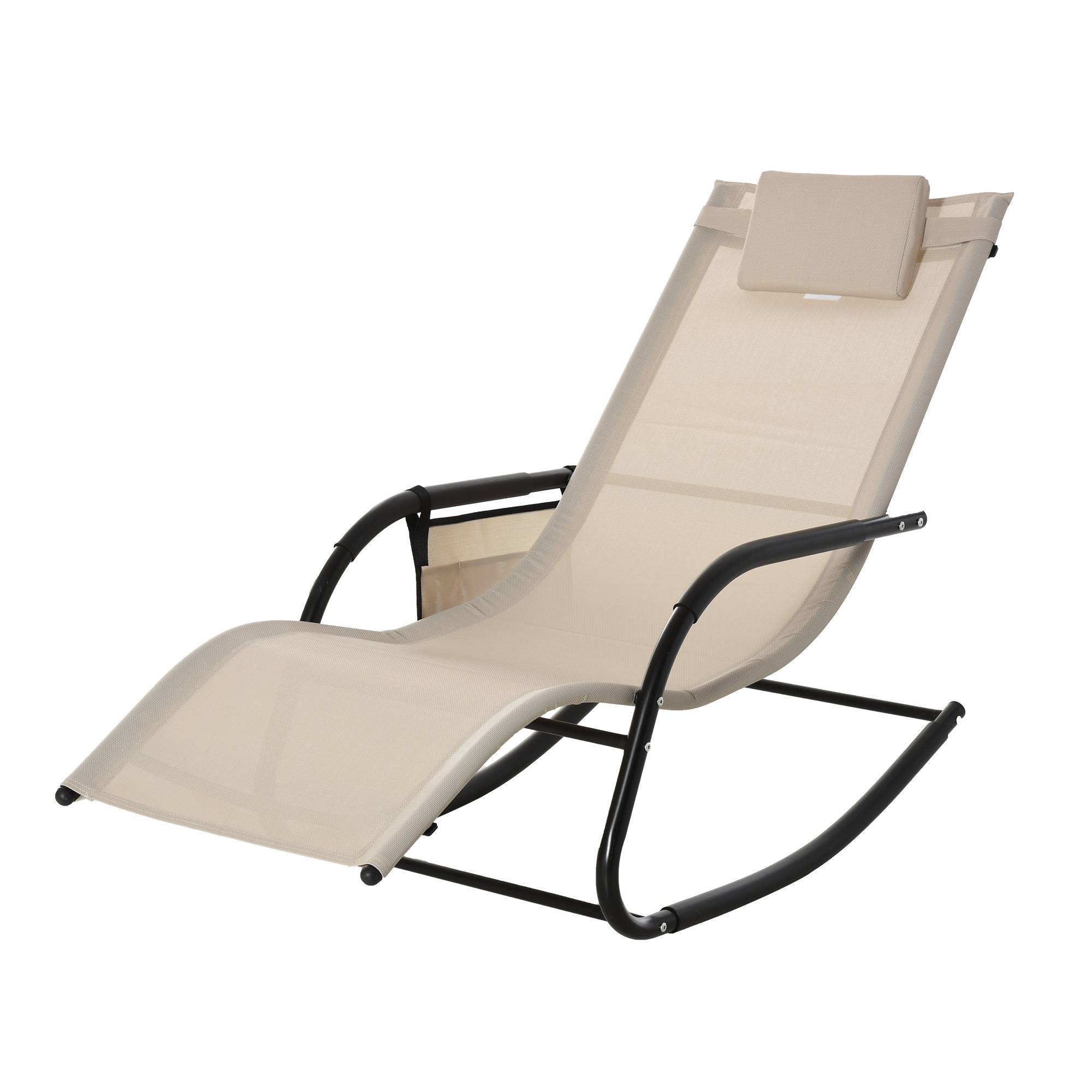 Chaise longue à bascule métal jardin piscine ergonomique 150x62x88cm beige - ComfortXL Outdoor Living - Image 1