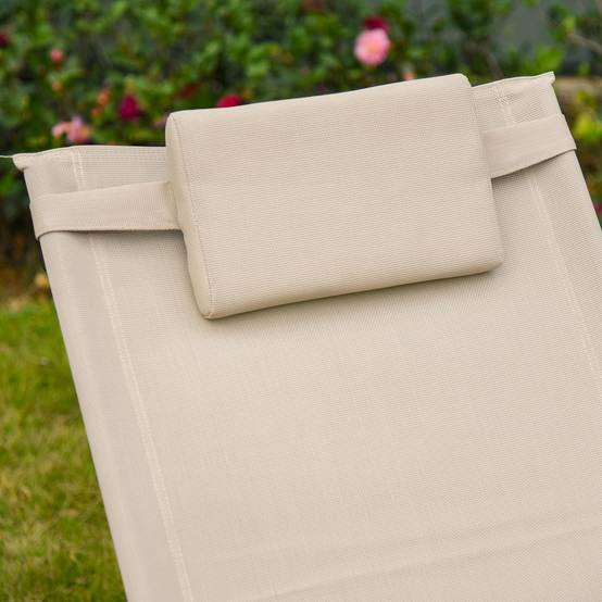 Chaise longue à bascule métal jardin piscine ergonomique 150x62x88cm beige - ComfortXL Outdoor Living - Image 10