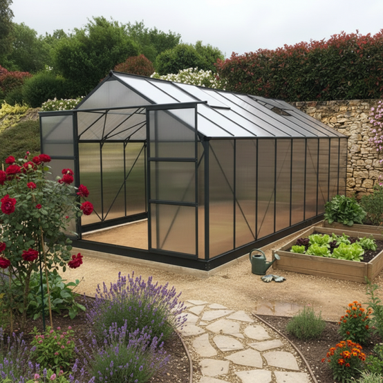 Serre de jardin 16,9 m² polycarbonate 4mm anthracite avec embase Green Protect - Image 1