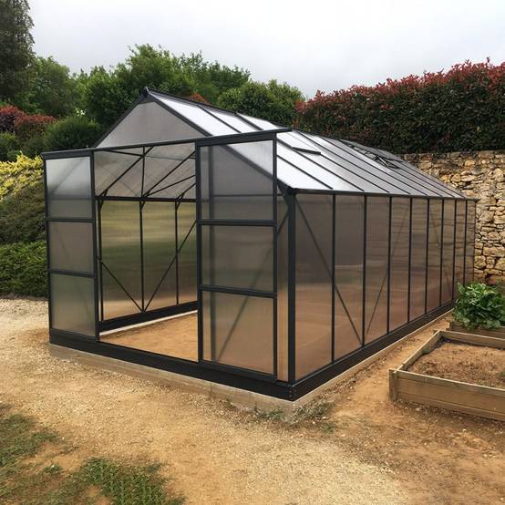 Serre de jardin 16,9 m² polycarbonate 4mm anthracite avec embase Green Protect - Image 2
