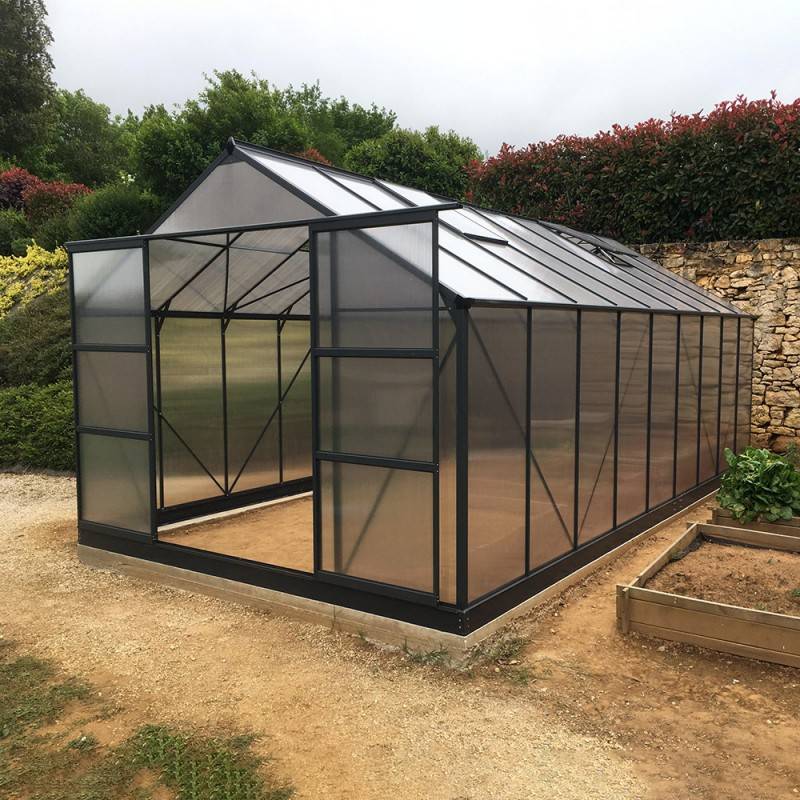 Serre de jardin 16,9 m² polycarbonate 4mm anthracite avec embase Green Protect - Image 2