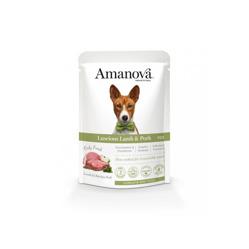 Pâtée chien sans céréales à l'agneau Porc Amanova 300  gr