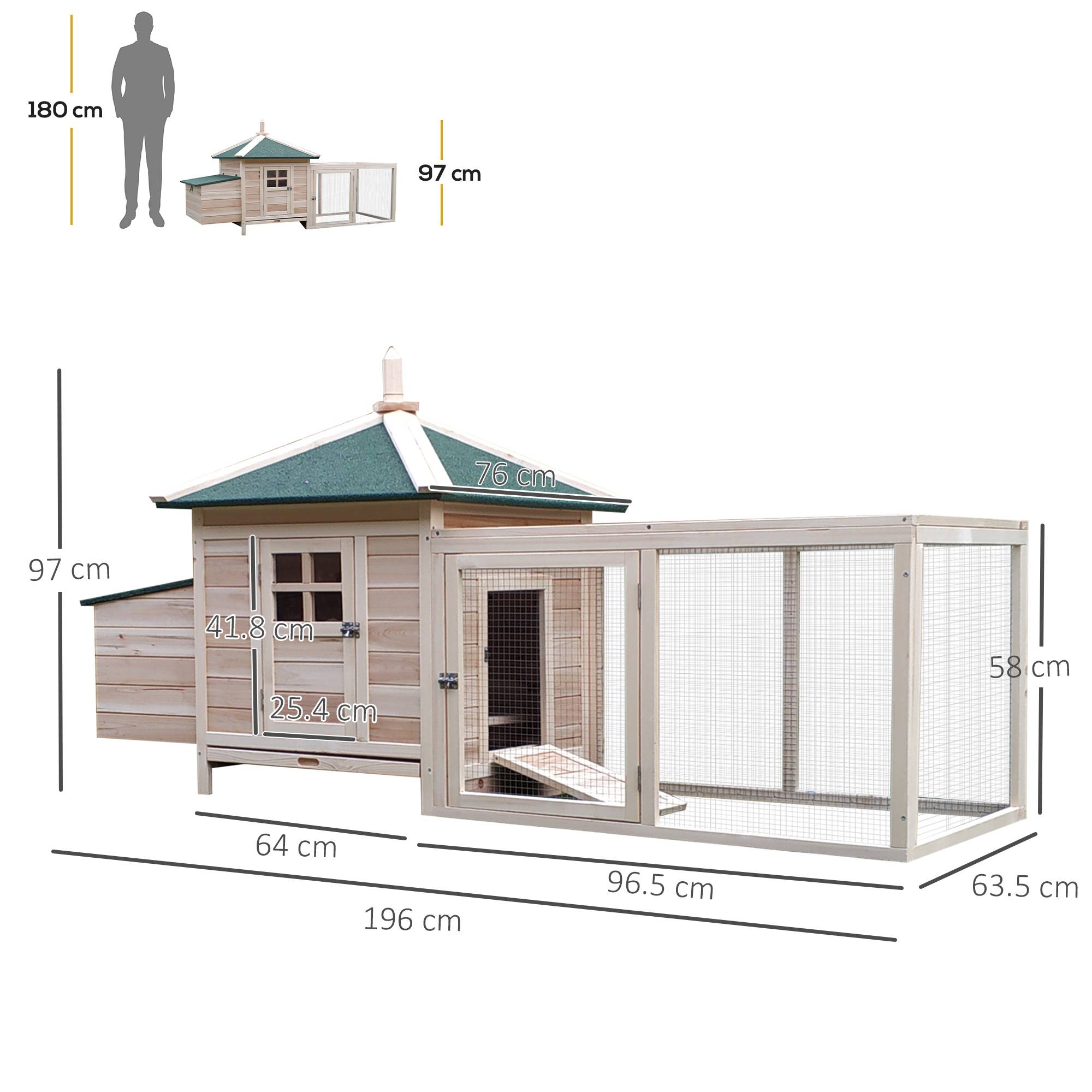 Sans Marque - Pollaio giardino legno rampa vassoio 196x76x97 cm legno - Image 5