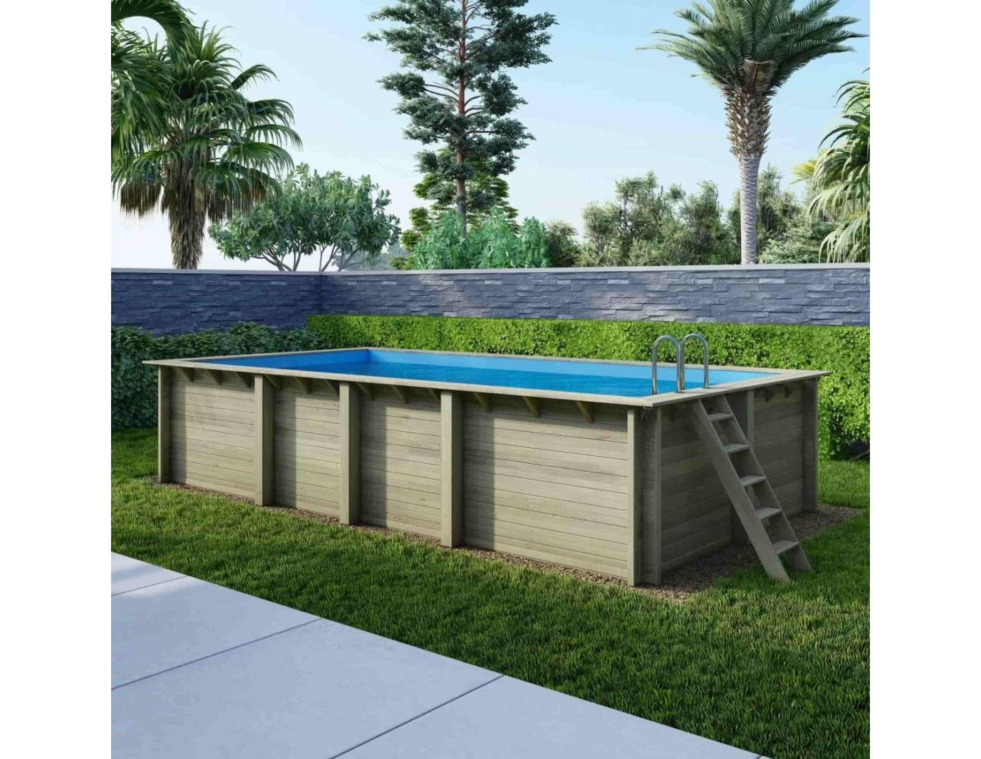 Altanka - Piscine hors sol en bois AQUA 7 x 3.75 - H.1.45 m, bleu pâle, fixations à visser - BAS7308OSPL - ALTANKA - Image 2
