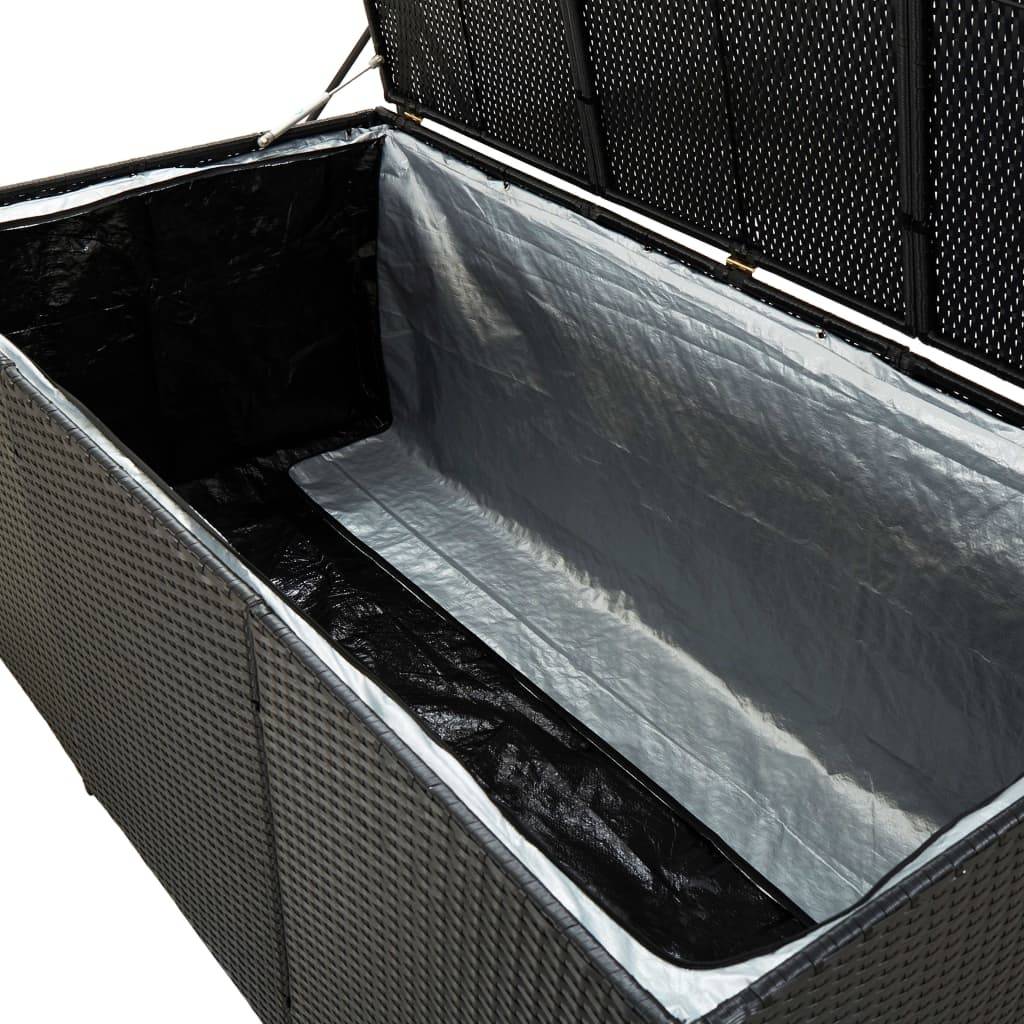 Coffre boîte meuble de jardin rangement résine tressée 180 x 90 x 75 cm noir - Image 6