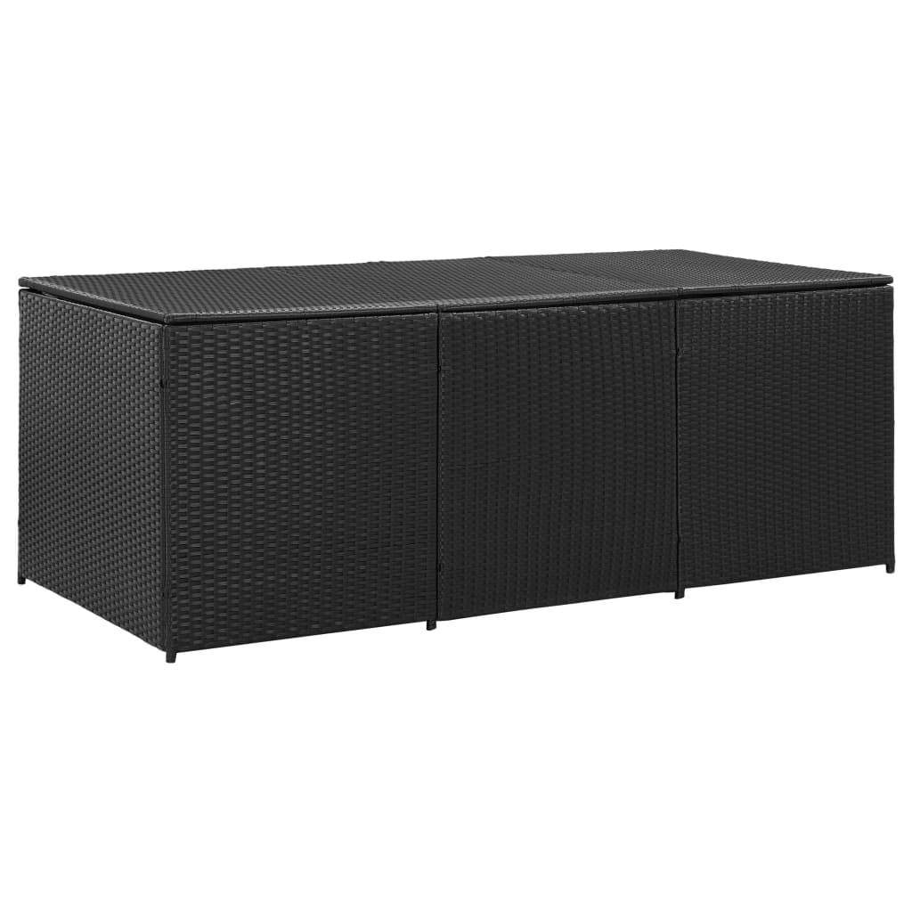Coffre boîte meuble de jardin rangement résine tressée 180 x 90 x 75 cm noir - Image 1