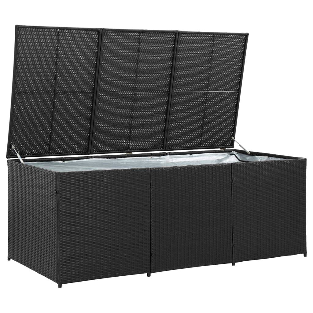 Coffre boîte meuble de jardin rangement résine tressée 180 x 90 x 75 cm noir - Image 2