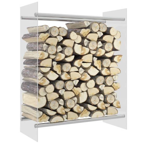 Range-bûches moderne Verre Trempé et Acier pour Salon Stockage bûches 80x35x100 cm Transparent - ComfortXL Outdoor Living - Image 1