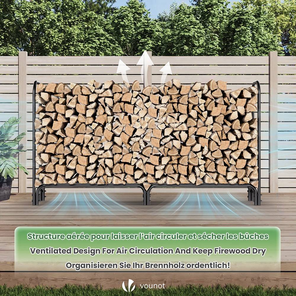 Serre bûche 2m avec housse verte - acier anti-rouille - support bois cheminée - range bois intérieur et extérieur - VOUNOT® - Image 7