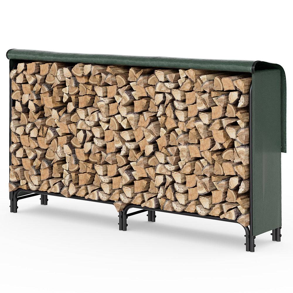 Serre bûche 2m avec housse verte - acier anti-rouille - support bois cheminée - range bois intérieur et extérieur - VOUNOT® - Image 1