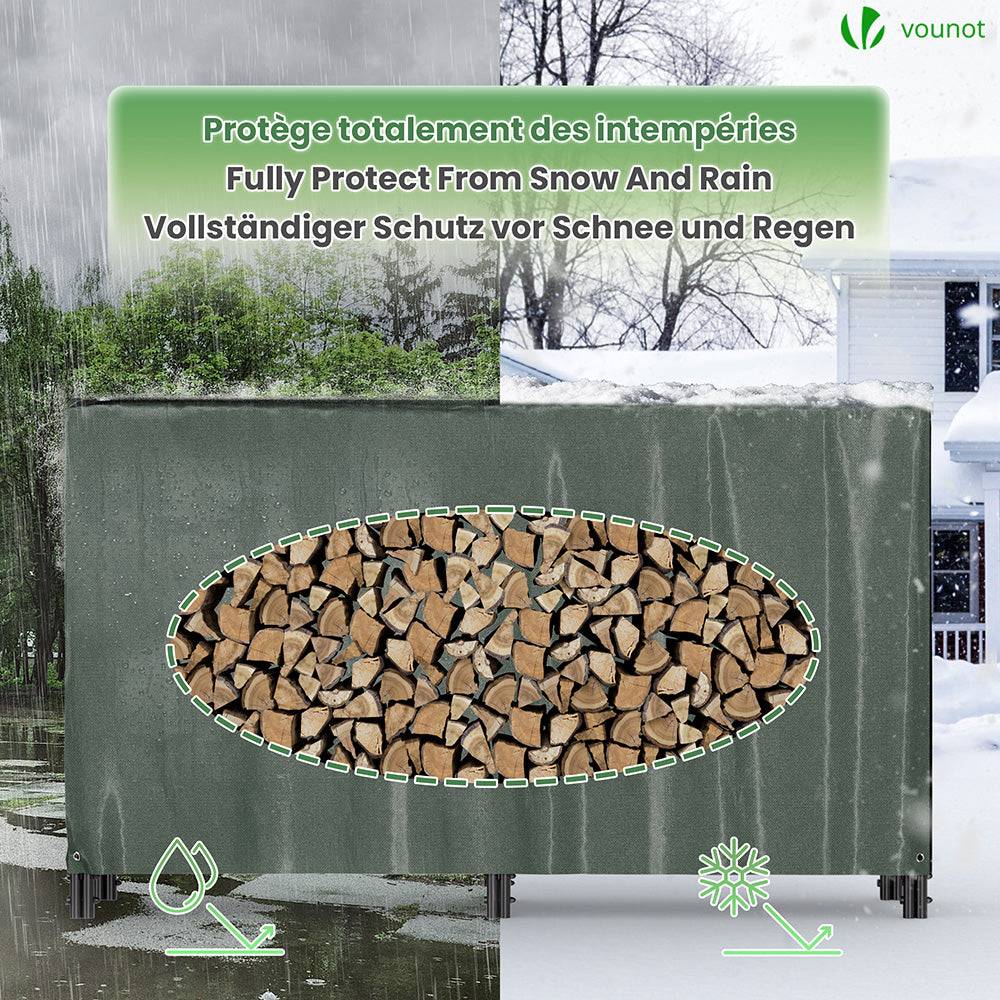 Serre bûche 2m avec housse verte - acier anti-rouille - support bois cheminée - range bois intérieur et extérieur - VOUNOT® - Image 3