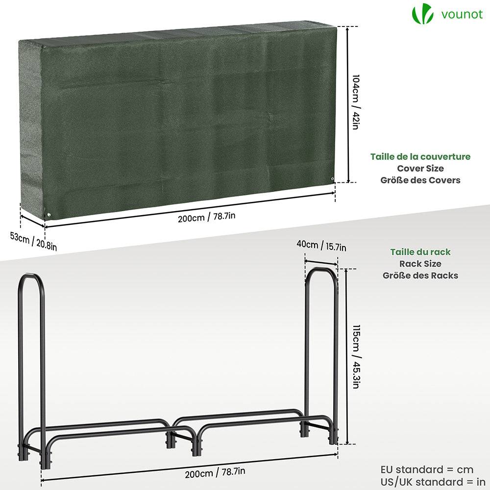 Serre bûche 2m avec housse verte - acier anti-rouille - support bois cheminée - range bois intérieur et extérieur - VOUNOT® - Image 5
