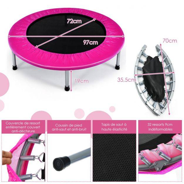 Helloshop26 - Trampoline de fitness pliable diamètre 95,5 cm pour intérieur et extérieur pour adultes et enfants charge max 150 kg rose - Image 6