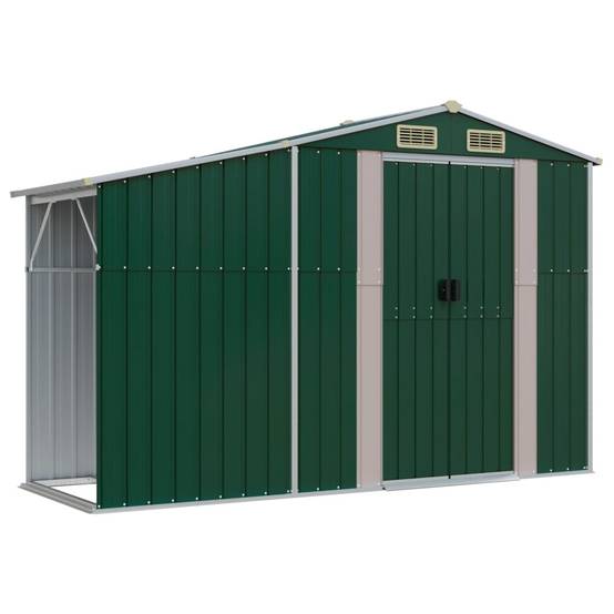 Abri de jardin Acier galvanisé avec bûcher Rangement outils 277x93cm Vert - ComfortXL Outdoor Living - Image 2