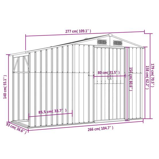 Abri de jardin Acier galvanisé avec bûcher Rangement outils 277x93cm Vert - ComfortXL Outdoor Living - Image 9