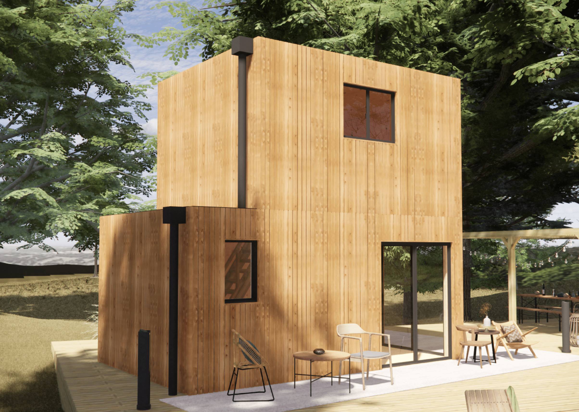 Studio de jardin bien isolé en bois 5,5 x 3,5 x 2,7 m / isolation RE2020 avec mezzanine et terrasse - Image 1