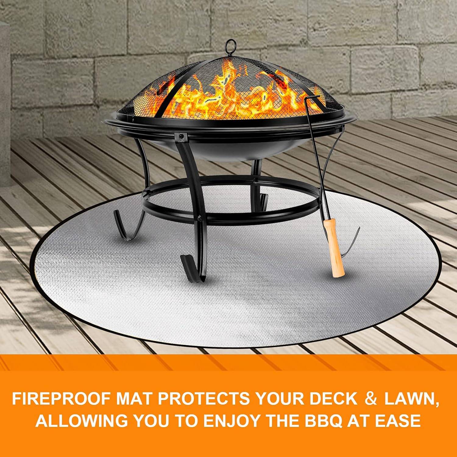 Accessoires de barbecue,Tapis de barbecue ignifuge et ignifuge pour barbecue en extérieur, camping, rond, 61 cm-Lytech - Image 3