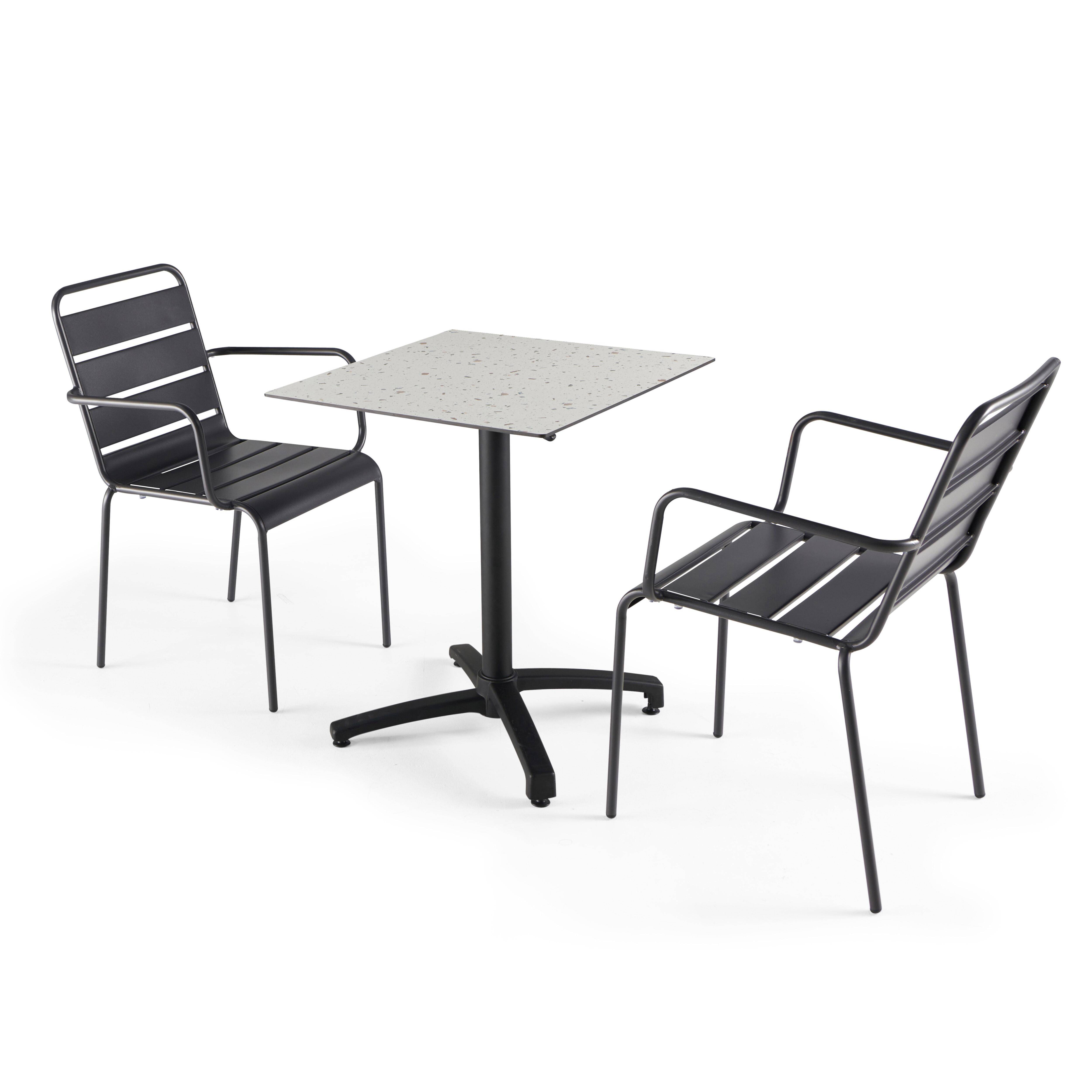 Oviala - Ensemble table de terrasse stratifié terrazzo et 2 fauteuils gris - Oviala - Image 1