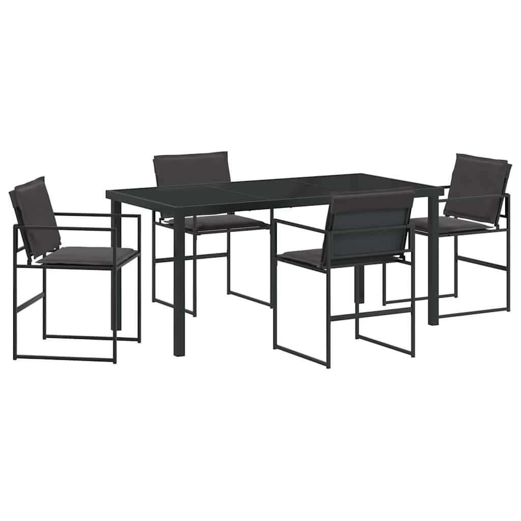Ensemble Repas Jardin 4 Personnes Acier Textilène Table Verre 160cm et Chaises Résistant UV Noir – ComfortXL Outdoor Living - Image 2