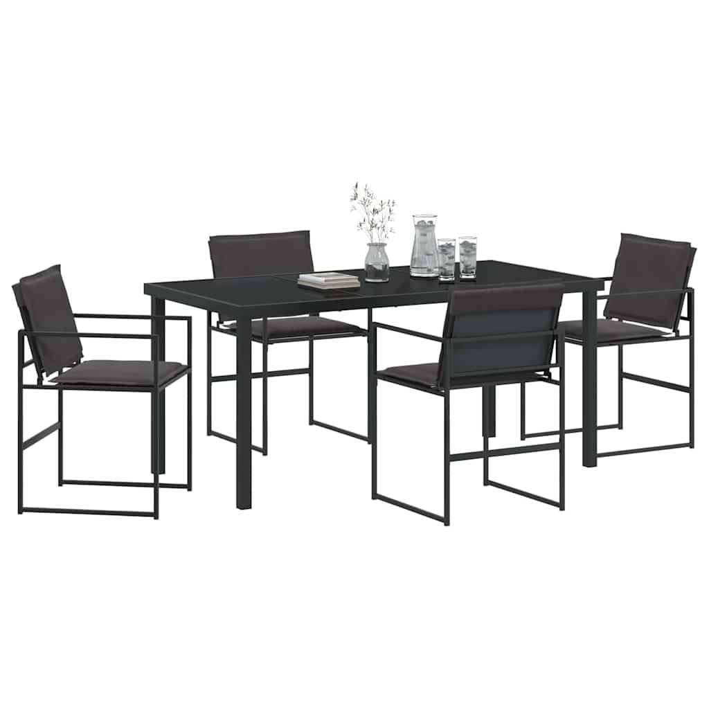 Ensemble Repas Jardin 4 Personnes Acier Textilène Table Verre 160cm et Chaises Résistant UV Noir – ComfortXL Outdoor Living - Image 3