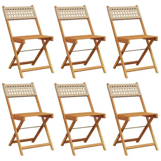 Lot de 6 Chaises de jardin | Chaise d'extérieur pliantes beige rotin et bois massif - Image 1