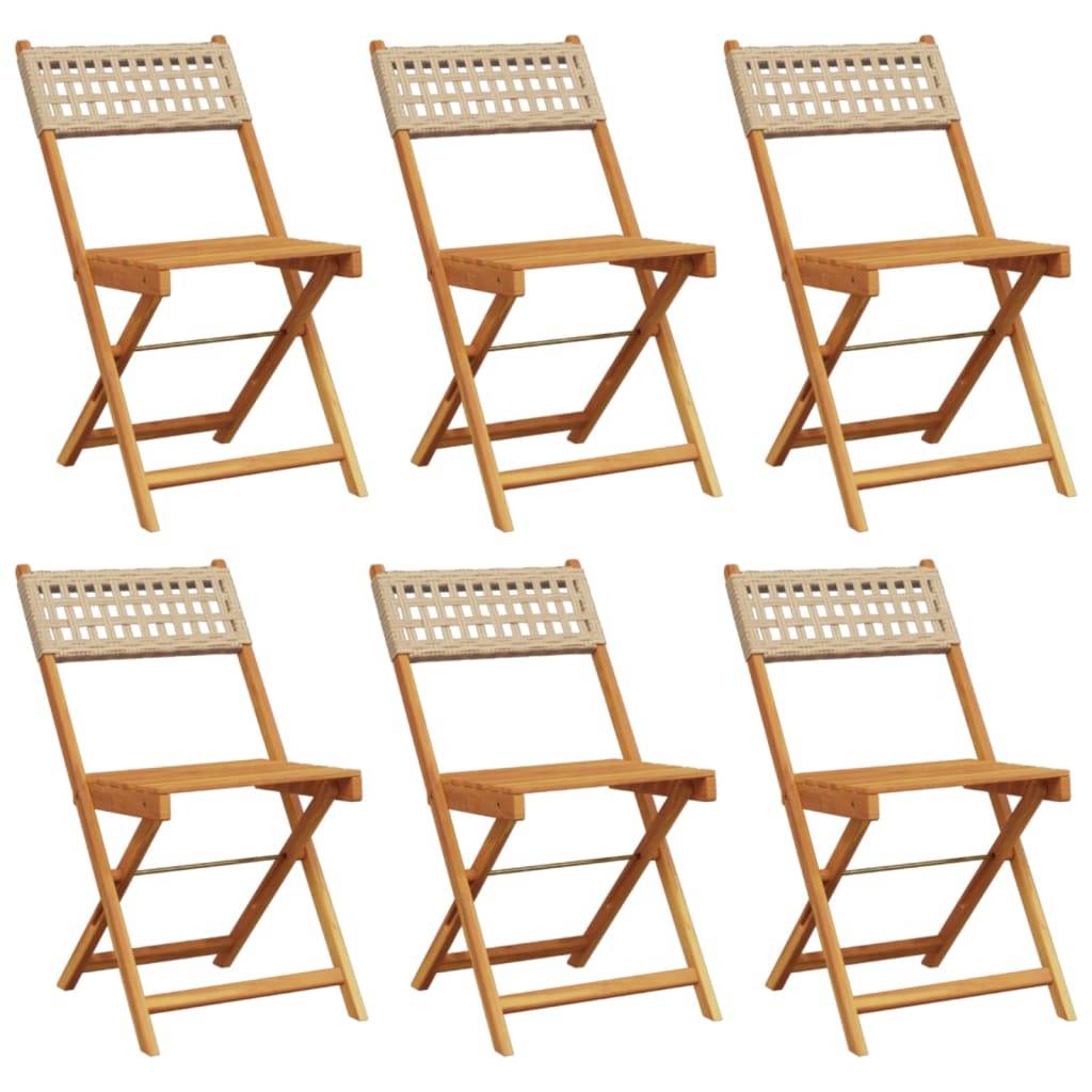 Lot de 6 Chaises de jardin | Chaise d'extérieur pliantes beige rotin et bois massif - Image 1