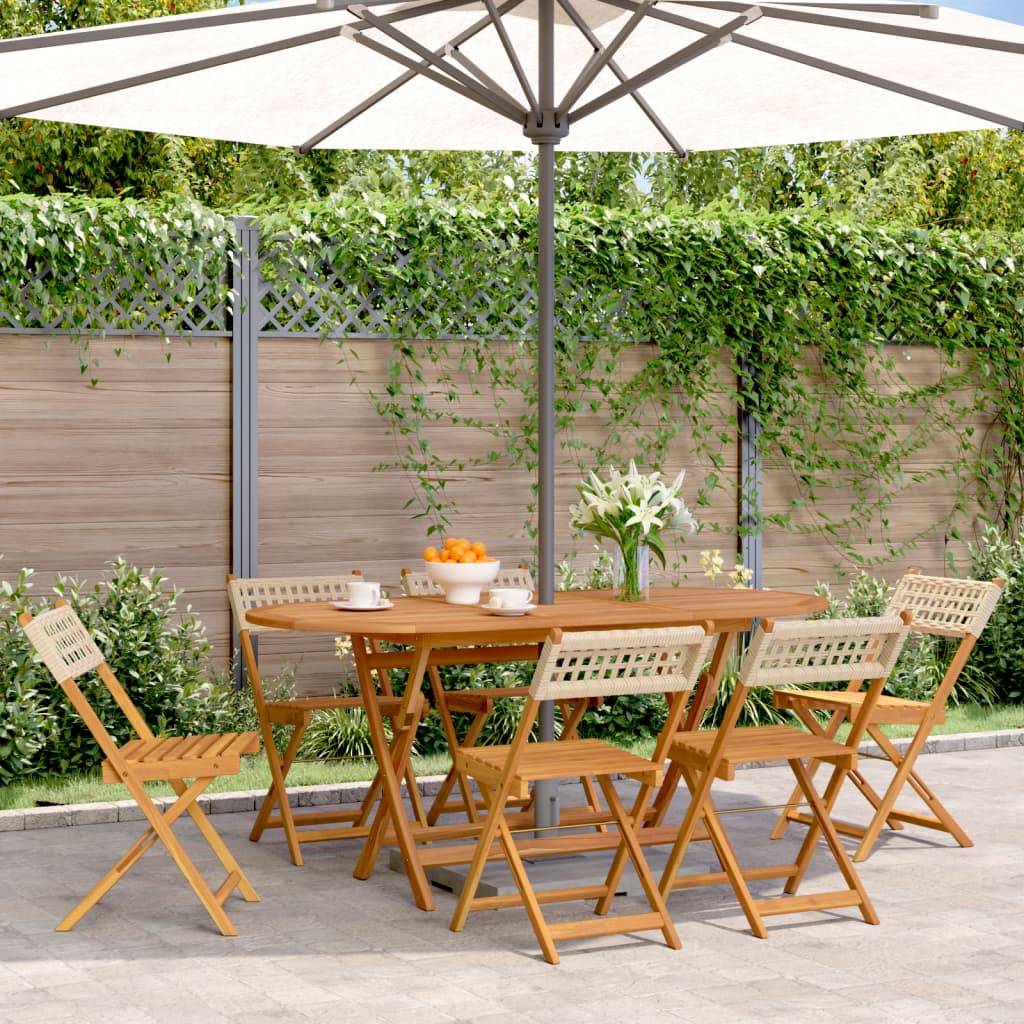 Lot de 6 Chaises de jardin | Chaise d'extérieur pliantes beige rotin et bois massif - Image 2